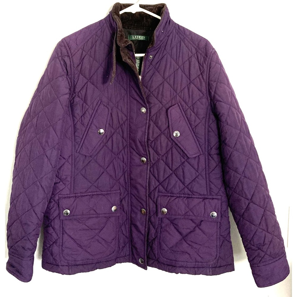 Lauren Ralph Lauren Jacket Womens Large Purple Quilted Zip Snap Pockets